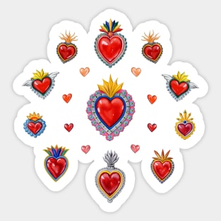 Mexican Sacred Hearts Circle Sticker